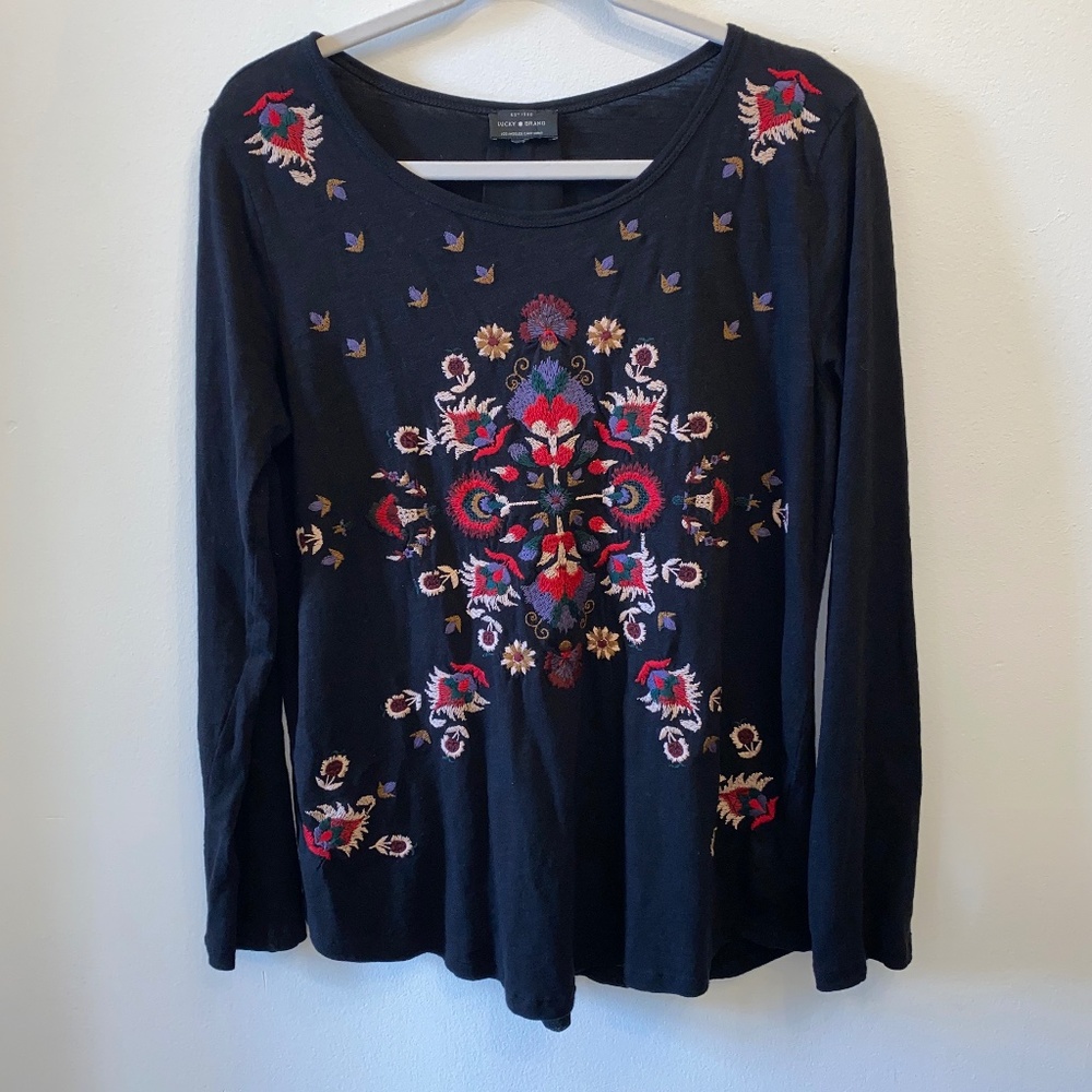 Lucky Brand Detailed Embroidered Boho Lightweight Blouse